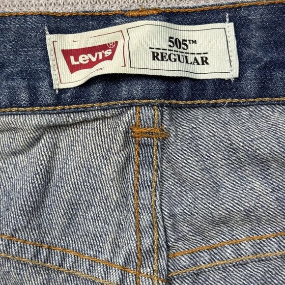 Levis Mens Blue 505 Regular Fit Straight Jeans Low Rise Teen Size 16 Reg 28X28 - Picture 6 of 12